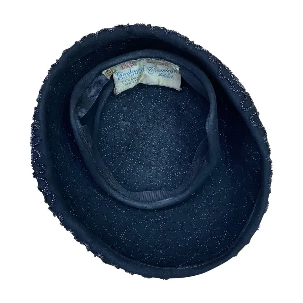 1940s Black Beaded Calot Hat Pinehurst Fifth Ave Cocktail Hat - Picture 6 of 9